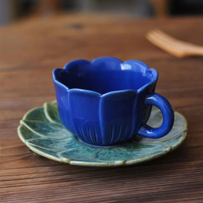 茶花日本复古窑变咖啡杯碟陶瓷创意下午茶花茶杯碟牛奶杯早餐杯