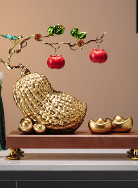 好事发生花生柿子如意中式摆件酒柜鞋柜轻奢高档乔迁新居开业礼物