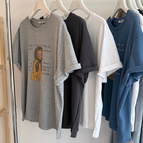 韩系宽松大版女T卡通小猫短袖