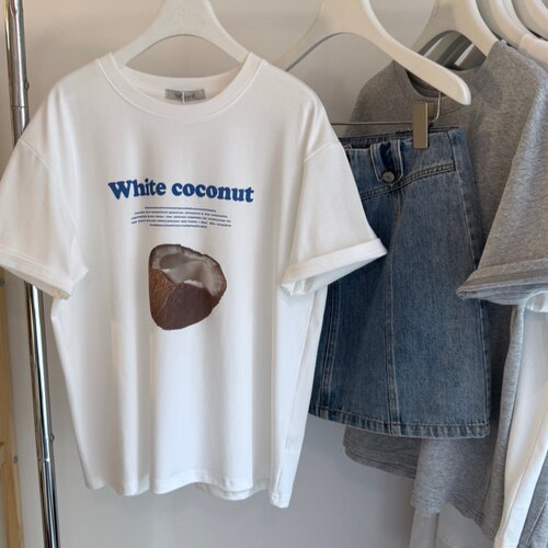 字母椰子印花韩系圆领短袖女T棉