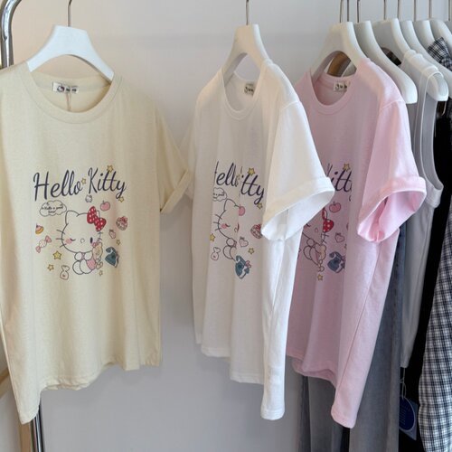 雪花棉卡通圆领短袖女T