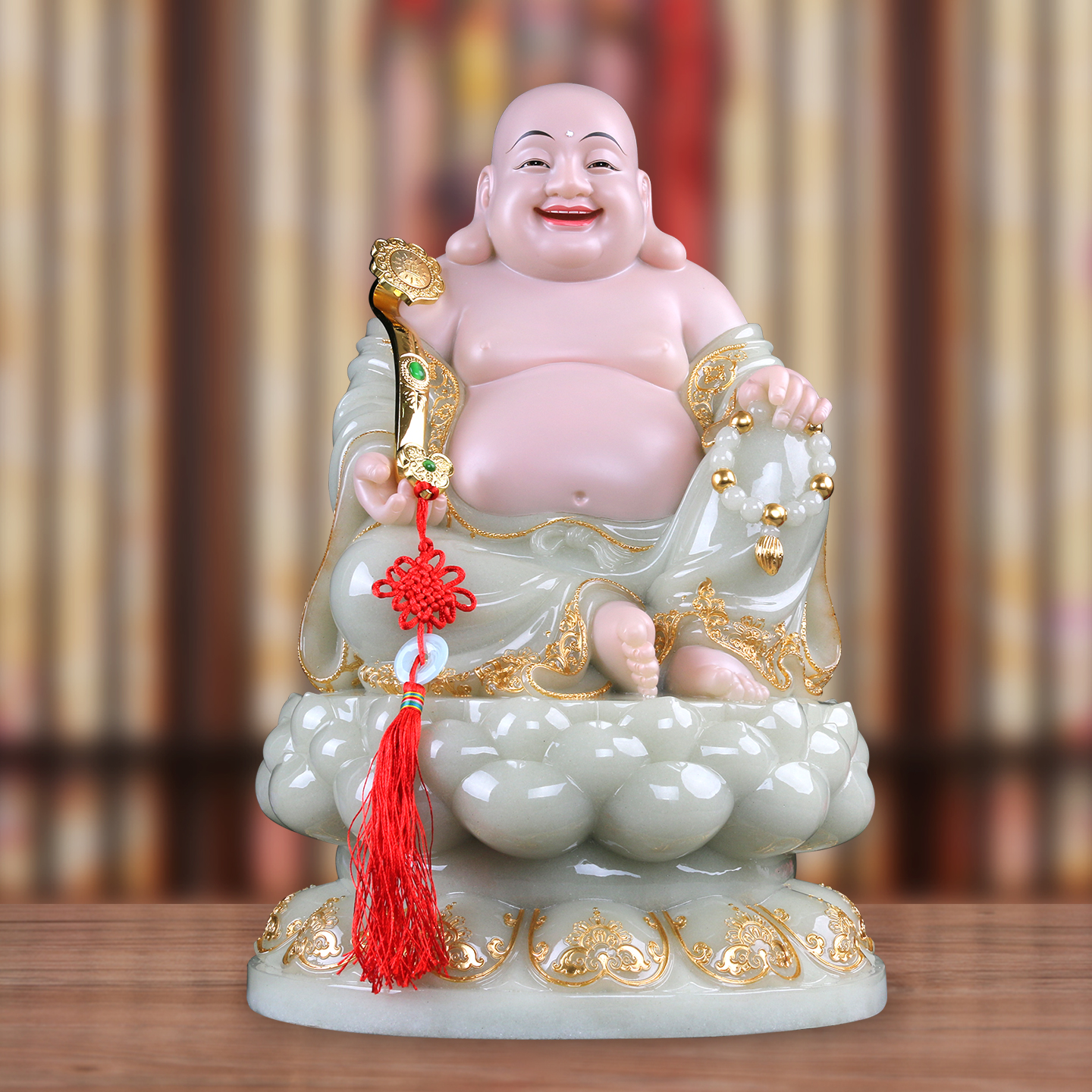 金镶玉弥勒佛菩萨大肚开心笑佛招财家供奉佛像摆件