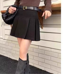 欧洲站2025冬季新款百搭高腰显瘦百褶裙女短款A字毛呢半身裙女潮