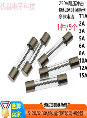 5*20/6X30mm 绕线慢熔断音响玻璃保险丝管 T1AL/2A/3A/5A-20A250V