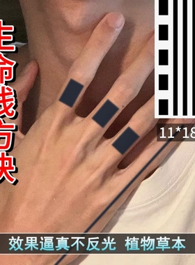 生命线方块草本纹身贴半永久防水持久男女花臂图腾逼真不反光刺青