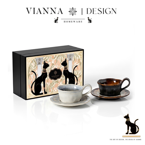 VIANNA日式粗陶咖啡杯碟套装礼物