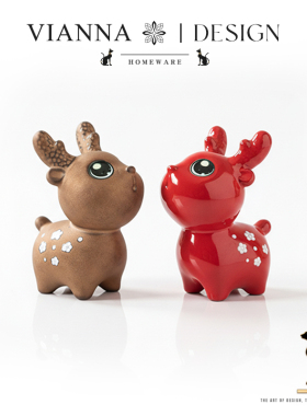 VIANNA可爱陶瓷梅花鹿摆件
