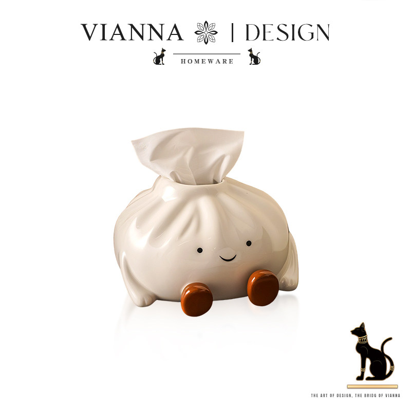 VIANNA丨包子·AG创意可爱陶瓷纸巾盒家用桌面抽纸盒收纳装饰摆件