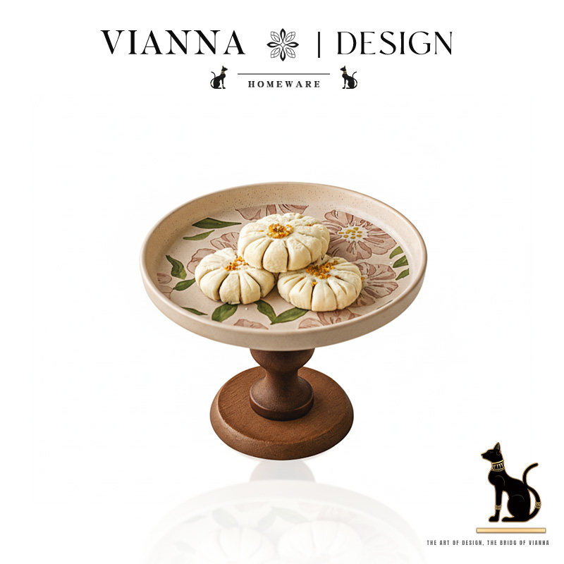 VIANNA丨绘木·QCAI中古木质高脚点心盘家用客厅零食托盘玄关摆件,餐饮具,果盆/果盘/果篮,淘宝优惠券,粉丝福利购,淘宝优惠卷