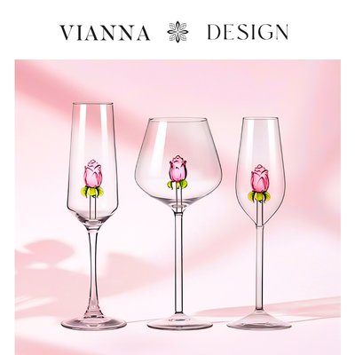 VIANNA立体玫瑰玻璃红酒杯高脚杯