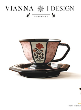 VIANNA丨花叙·HUIL法式复古八角陶瓷咖啡杯套装高颜值拿铁杯礼物