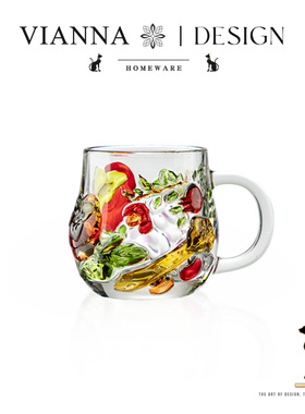 VIANNA丨水果·FWGS法式彩绘玻璃水杯家用柿柿如意水杯牛奶杯茶杯