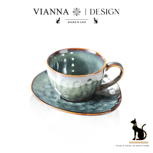 咖啡杯碟窑变陶瓷杯精致下午茶杯套装 雪絮·Pled复古日式 VIANNA
