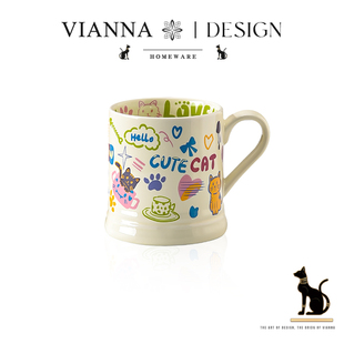 VIANNA 涂鸦·YKIL创意涂鸦猫咪陶瓷马克杯高颜值家用喝水杯礼物