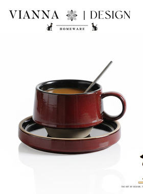 VIANNA丨古窑·FUGY日式窑变陶瓷咖啡杯碟复古风下午茶拿铁牛奶杯