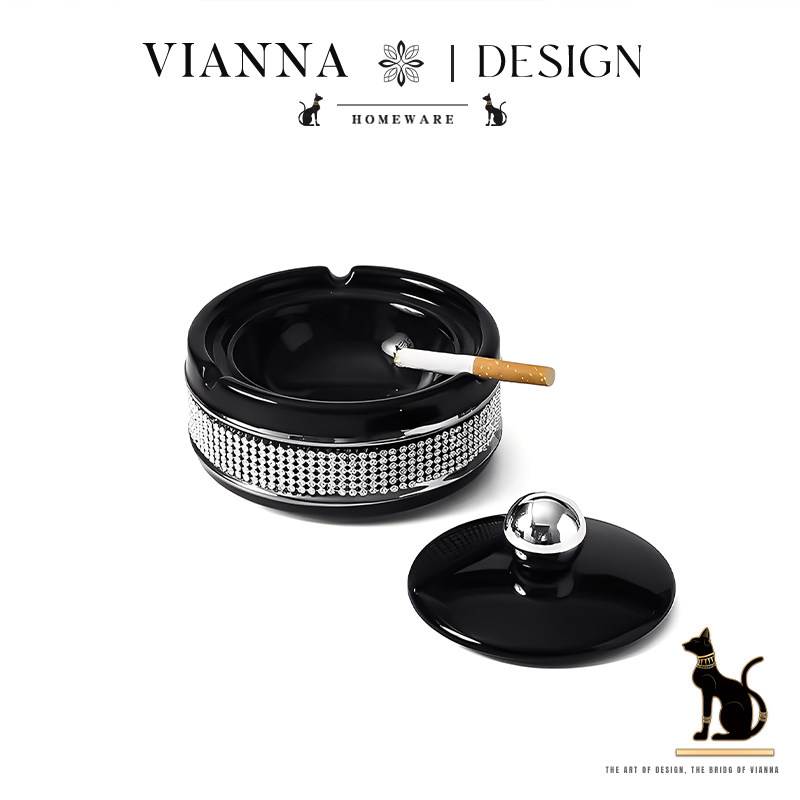 VIANNA丨钻石·ZUAN小众设计陶瓷带盖烟灰缸高级感防飞灰烟缸礼物 - 实物图