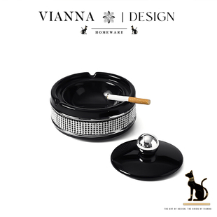 VIANNA丨钻石·ZUAN小众设计陶瓷带盖烟灰缸高级感防飞灰烟缸礼物