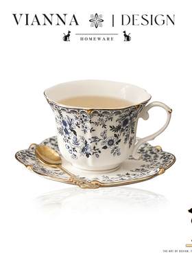 VIANNA丨描金·FGSB中古青花瓷咖啡杯碟欧式轻奢陶瓷杯下午茶杯子