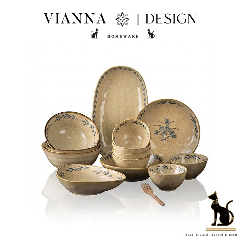 VIANNA丨青绘·QING日式竹叶陶瓷餐具米饭碗家用鱼盘三角碗,餐饮具,餐具瓷器套装,淘宝优惠券,粉丝福利购,淘宝优惠卷