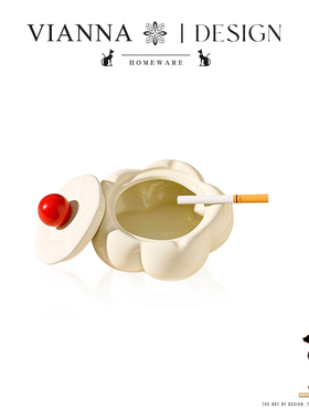 VIANNA丨花朵·BCYD创意家用陶瓷烟灰缸带盖防飞灰烟缸桌面装饰品
