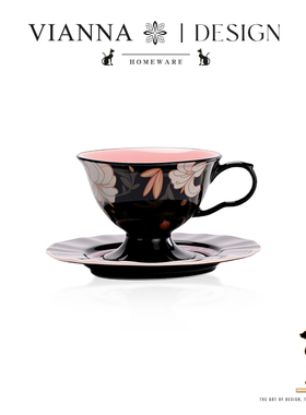 VIANNA丨复古·EWIO法式花卉陶瓷咖啡杯碟家用拿铁下午茶杯水杯子