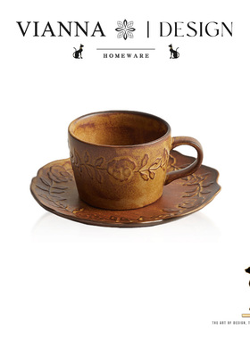 VIANNA丨花朵杯·EUDO复古咖啡杯碟陶瓷马克杯套装家用喝水杯礼物