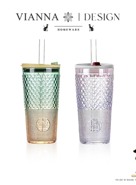 VIANNA丨渐变·HORA高颜值耐热玻璃杯带盖吸管杯果汁杯水杯牛奶杯