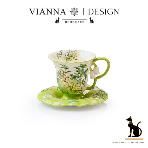 VIANNA复古风铃花陶瓷拿铁杯