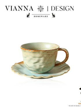 VIANNA丨陶纹·SHOU复古窑变陶瓷咖啡杯手捏纹拿铁杯高档下午茶杯