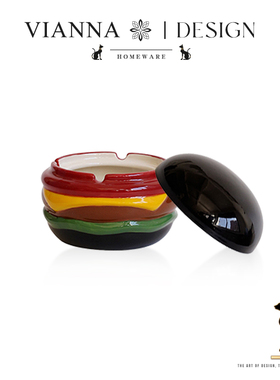 VIANNA丨汉堡·EWHS设计感小众陶瓷烟灰缸可爱精致带盖烟缸防飞灰