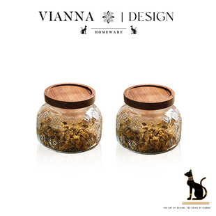 VIANNA 花雕·TAIF复古玻璃密封罐家用防潮储物罐干果带盖收纳罐