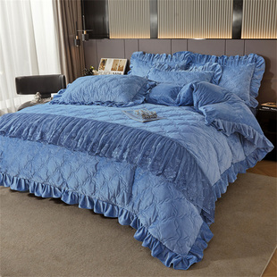 高档花边床罩珊瑚绒夹棉加厚被套4 四件套新款 正品 A类宝宝绒床裙式