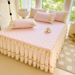 A类母婴级床裙三件套四季 床套加厚夹棉纯色水洗棉床罩单件1.5m1.8
