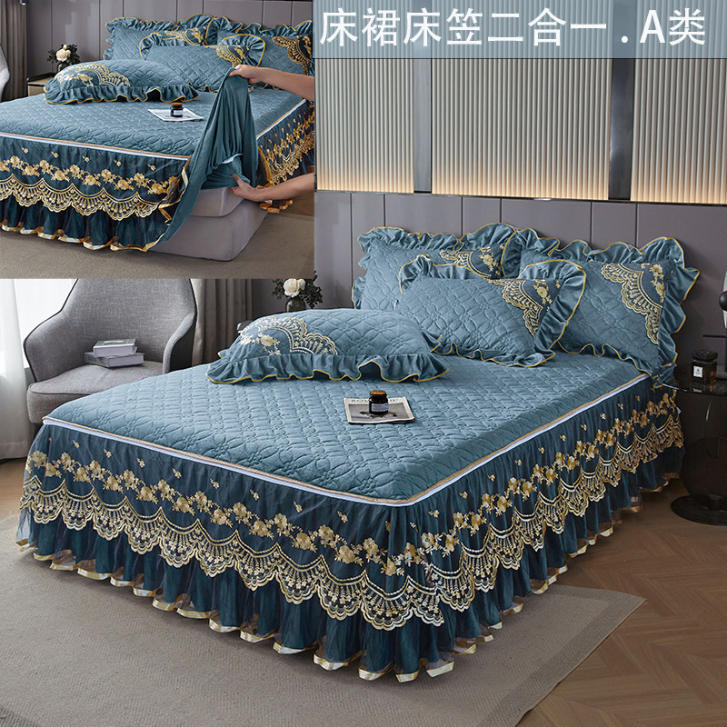 床笠式床裙三件套可脱卸加厚夹棉牛奶绒床罩冬季水晶绒床垫保护套