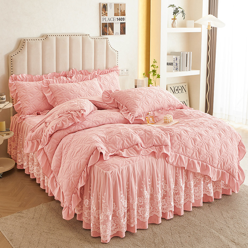 四季款加厚床裙款床上四件套ins女夹棉被套床罩4件套韩式A类1.8米