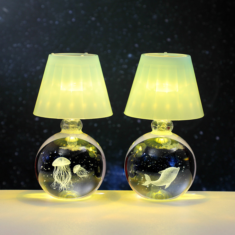 创意水晶小夜灯桌面摆件卧室床头睡眠灯装饰品生日礼物女生氛围灯