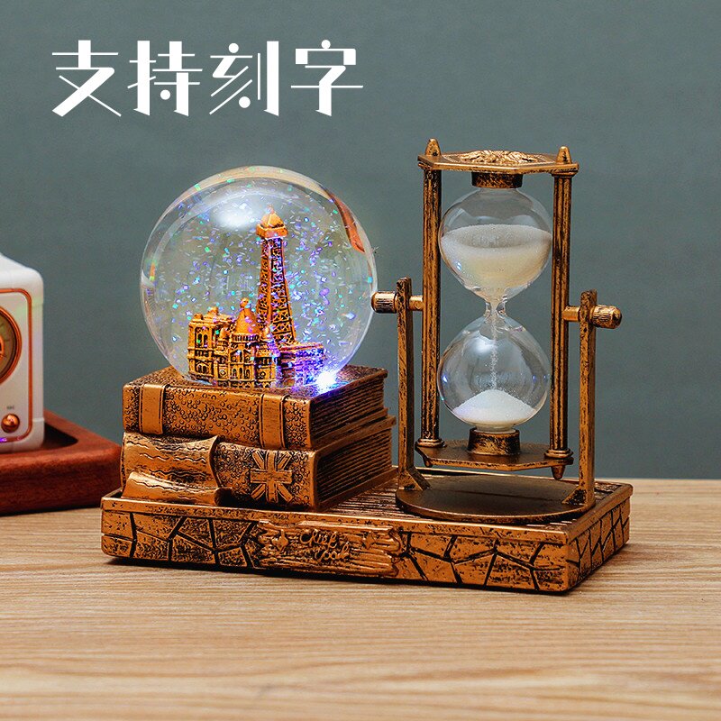 复古沙漏计时器雪花水晶球音乐盒