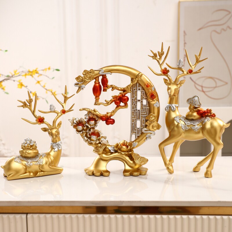 招财鹿摆件轻奢高档桌面客厅玄关电视柜酒柜创意家居装饰品高级感