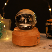 水晶球女孩音乐盒摆件旋转木质八音盒高级感儿童生日礼物女情人节