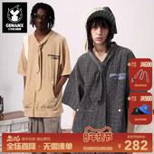 GENANX闪电潮牌肌理感面料领带飘带落肩袖 李嘉森同款 夏季 拉链衬衫