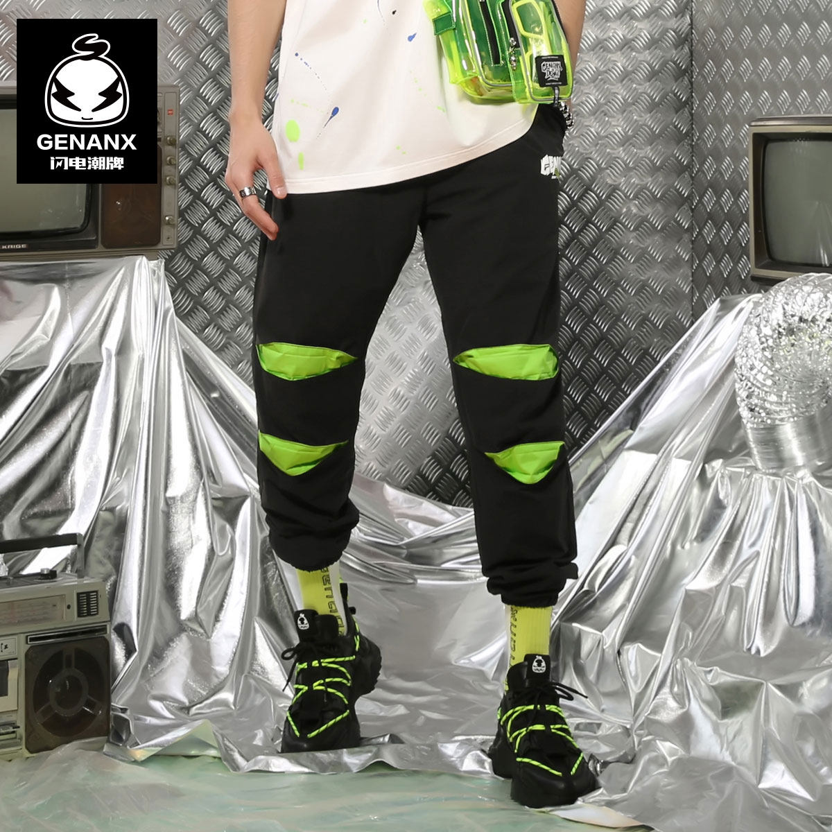 GENANX闪电潮牌休闲长裤男春季新款百搭英文印花黑色束脚运动裤子|msdalam kategori Pakaian Lelaki, seluar santai - dari Buy2taobao.com untuk memberikan perkhidmatan ejen Taobao profesional membeli