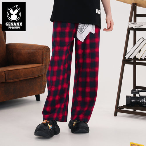 GENANX闪电潮牌2025秋季新款宽松简约复古经典慵懒格纹直筒休闲裤