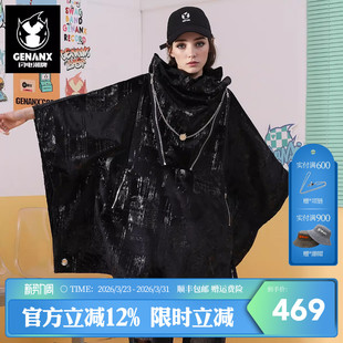 GENANX闪电潮牌新款 连帽风衣 oversize特宽松法烫金印花斗篷蝙蝠袖