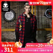 Nhãn hiệu áo kẻ sọc GENANX kẻ sọc nam dài tay hip-hop xu hướng áo giả hai dây khâu áo khoác nam phiên bản Hàn Quốc - Áo khoác đôi