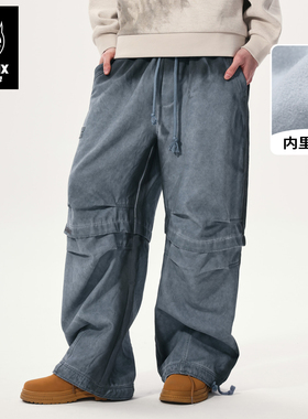 GENANX闪电潮牌2026春季新款蓝色休闲裤高级感漂亮穿搭加绒长裤男