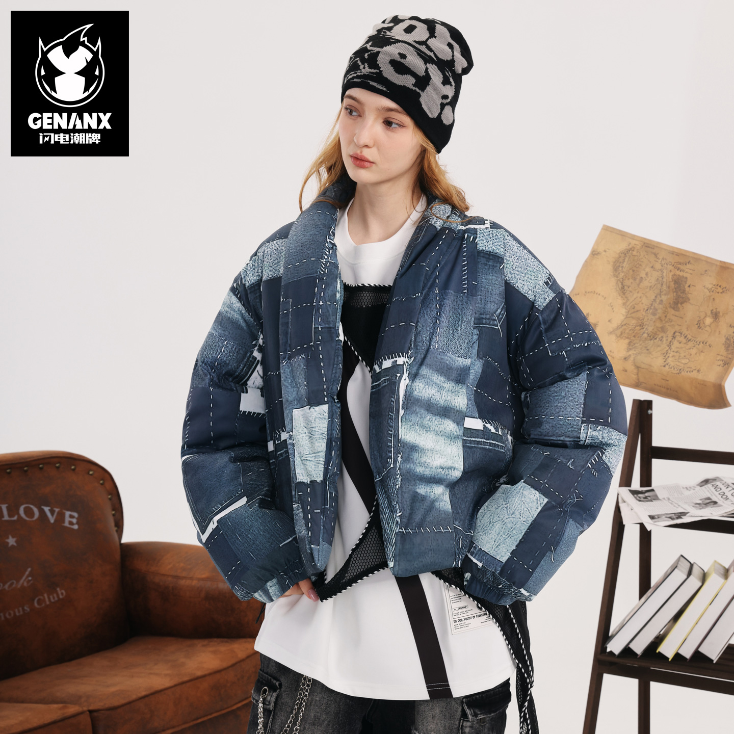 GENANX闪电潮牌2025冬季新款户外防风高级感穿搭高街短款棉衣外套