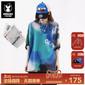 T恤卓沅同款 GENANX闪电潮牌2025夏上衣抽象印花蝙蝠袖 特宽松短袖