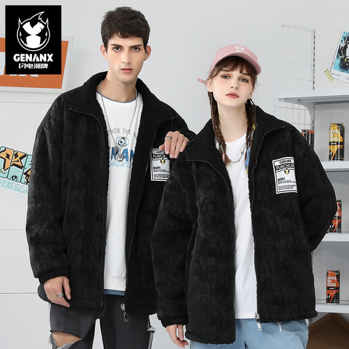 GENANX闪电潮牌双面穿颗粒绒棉衣