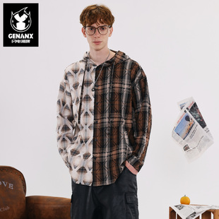 连帽衬衫 外套男汪苏泷同款 个性 开衫 拼接薄款 GENANX闪电潮牌长袖