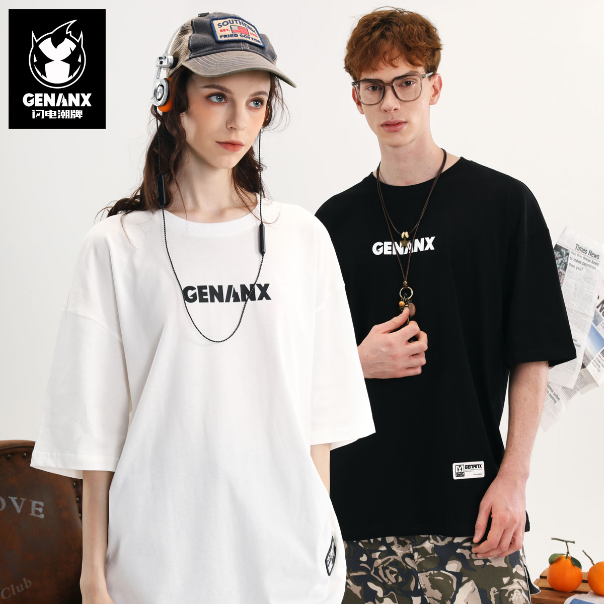 GENANX闪电潮牌简约风情侣款短袖